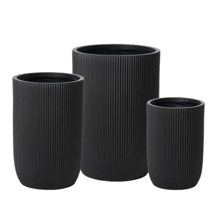 Ribbed black fiber cement pot