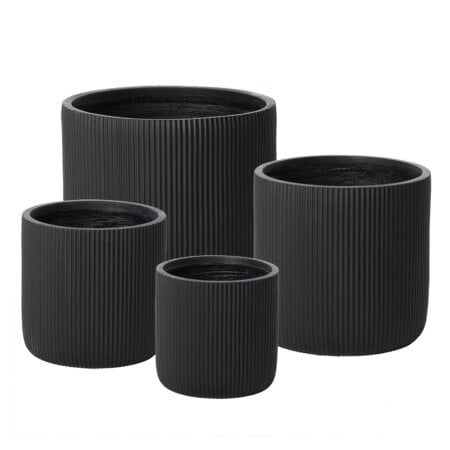 Rounded ribbed black fiber cement pot