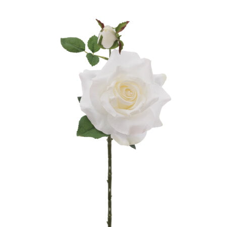 Rose blanche artificielle avec bourgeon, 27,5''