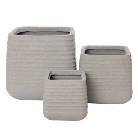 Textured beige recycled polypropylene planter with grey terrazzo finish