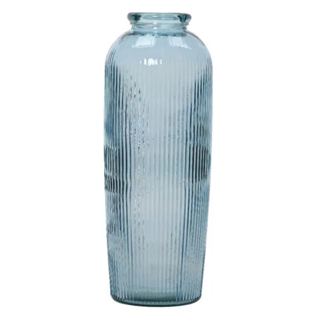 Vase à fleurs bleu strié en verre recyclé, 27,5 x 12''
