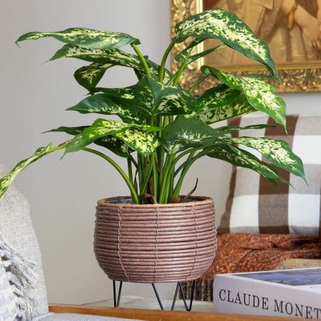 Support à plante en rotin naturel brun - Décors Véronneau