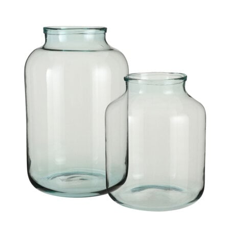 Recycled glass vase with narrow opening