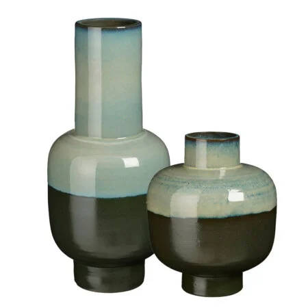Vase vert aqua en terre cuite deux tons