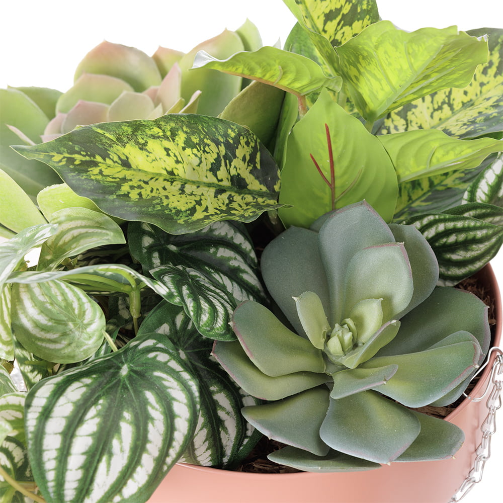 Jardinière suspendue de plantes artificielles mixtes – Image 2 - Décors Véronneau