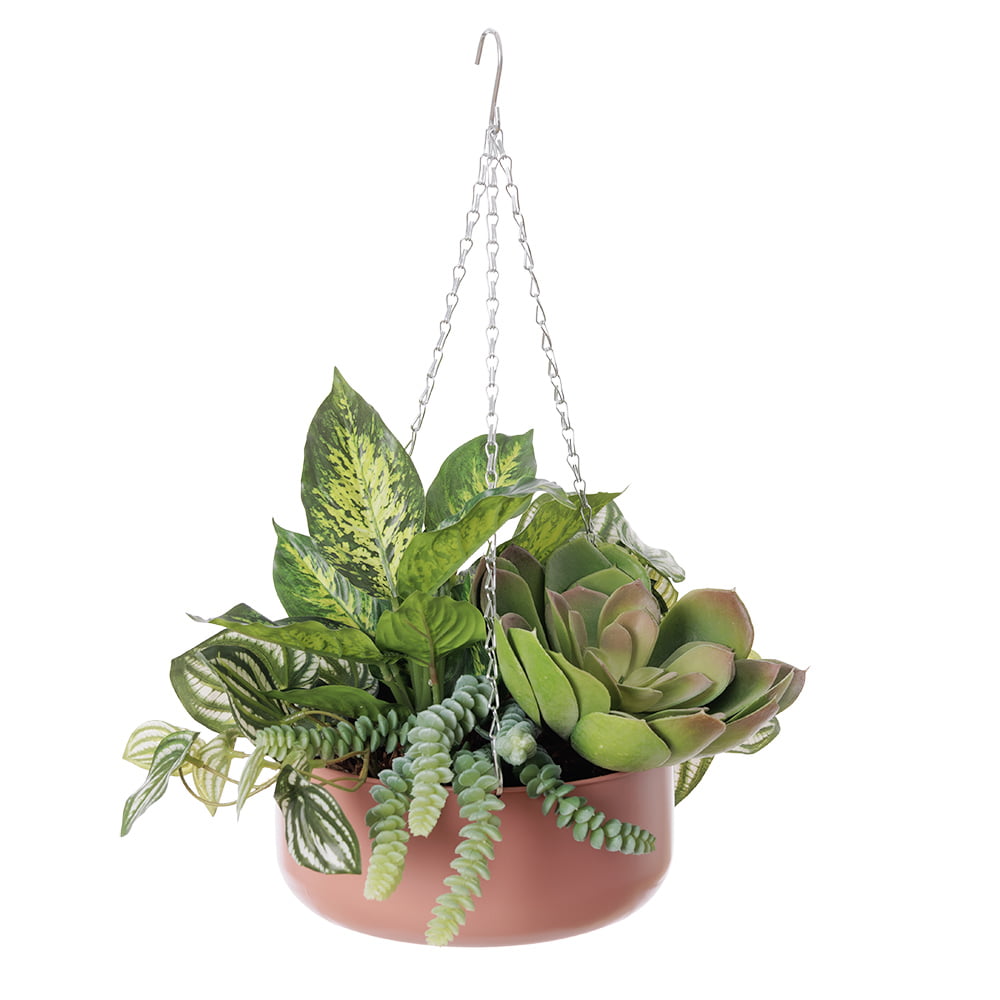 Jardinière suspendue de plantes artificielles mixtes - Décors Véronneau