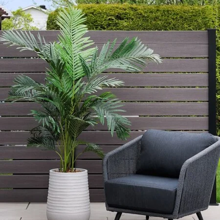 Artificial outdoor areca palm in a grey terrazzo beige pot, 74'' - Décors Véronneau