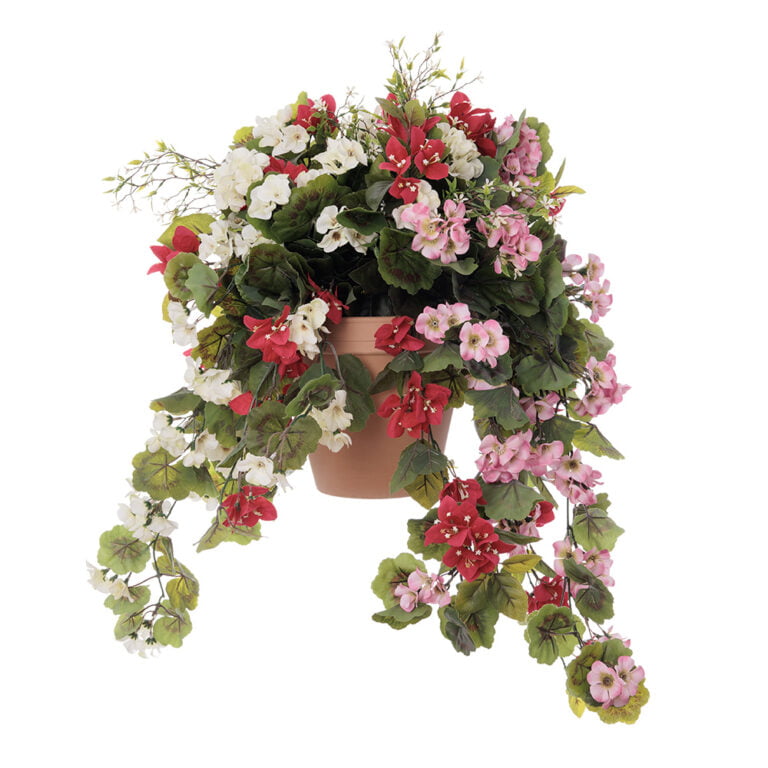 Artificial fern and flower balcony planter Décors Véronneau