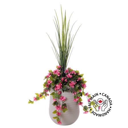 Jardinière d'azalée rose pâle artificielle en pot beige fini terrazzo gris, 55''