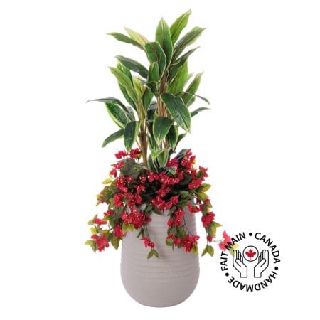 Jardinière de bougainvillier et cordyline en pot beige fini terrazzo gris, 52''