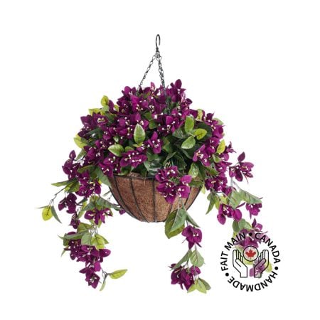 Purple bougainvillea outdoor hanging flower basket, 24 x 22" - Décors Véronneau