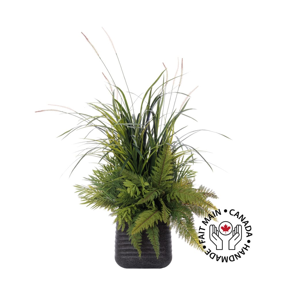 Arrangement artificiel de graminée et fougère en pot extérieur, 48 x 32'' - Décors Véronneau