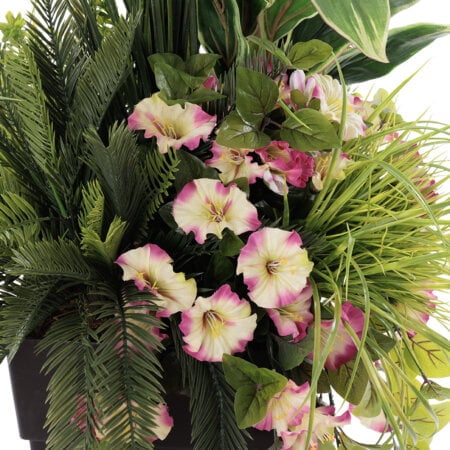 Jardinière extérieure artificielle de pétunia rose et cordyline, 57'' - Décors Véronneau