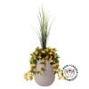 Jardinière d'hibiscus jaune artificiel en pot beige fini terrazzo gris, 55'' - Décors Véronneau