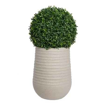 Artificial outdoor boxwood ball in a grey terrazzo beige pot, 34''