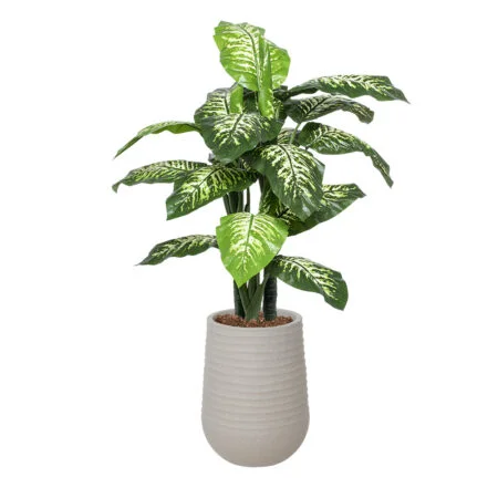 Dieffenbachia artificiel extérieur en pot beige fini terrazzo gris, 53''