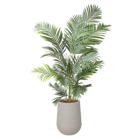 Palmier artificiel extérieur en pot beige fini terrazzo gris, 74''
