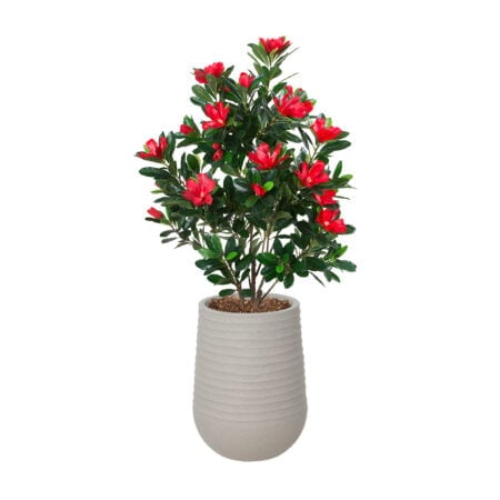 Rhododendron rouge artificiel en pot beige fini terrazzo gris, 52''