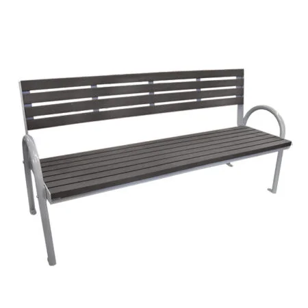 Banc moderne en composite gris et acier inoxydable, 72''