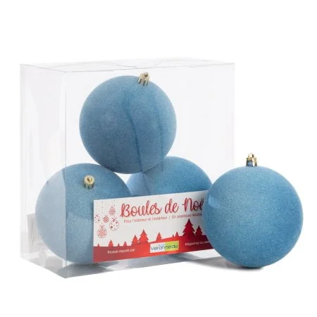 Box of velvet blue Christmas ball ornaments, 4-6'' - Décors Véronneau