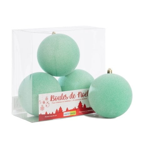 Box of velvet aqua Christmas ball ornaments, 4'' - Décors Véronneau