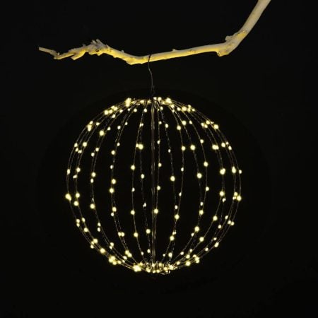 Boule en métal avec 200 lumières DEL d'extérieur, 19,5''