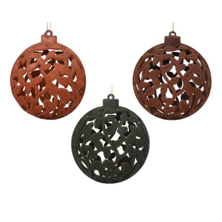 Flocked polystyrene openwork Christmas bauble, 3,5''