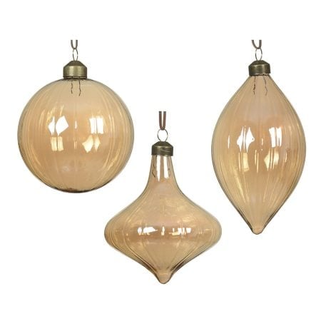 Amber clear glass Christmas bauble, 4''