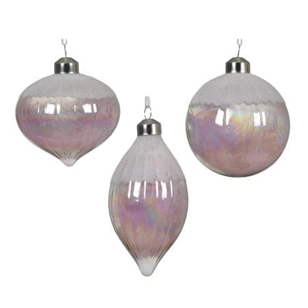 Light pink Christmas bauble with iridescent finish, 3''