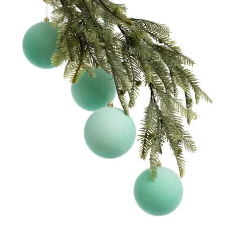Box of velvet aqua Christmas ball ornaments, 4''