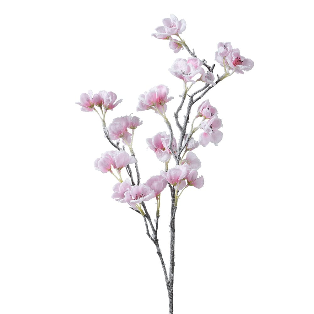 Tige de fleurs de cerisier roses enneigées, 32,5'' - Décors Véronneau