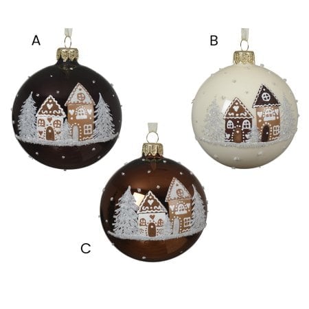 Enameled Christmas bauble with gingerbread house, 3'' - Décors Véronneau
