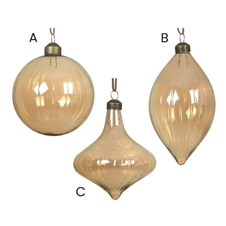 Amber clear glass Christmas bauble, 4'' - Décors Véronneau