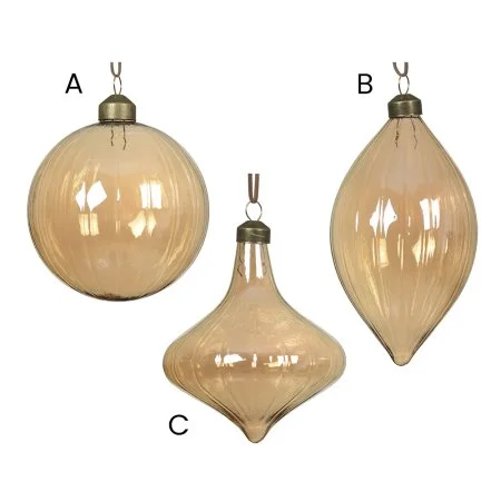 Amber clear glass Christmas bauble, 4'' - Décors Véronneau
