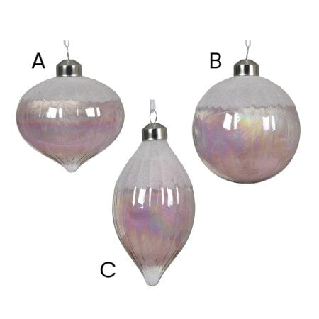 Light pink Christmas bauble with iridescent finish, 3'' - Décors Véronneau