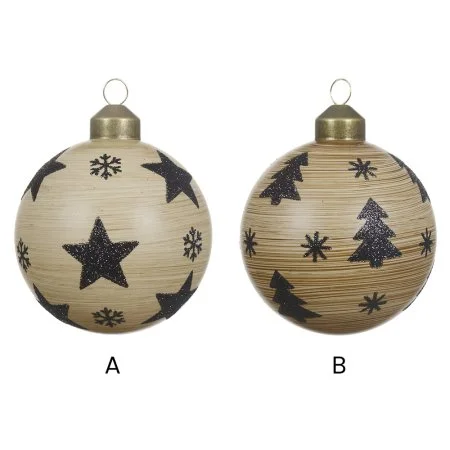 Rustic glass Christmas bauble with festive print, 3'' - Décors Véronneau