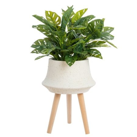 Artificial monstera in a terrazzo standing planter, 37 x 20''