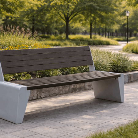 Banc moderne avec dossier en composite brun et fonte - Collection Linéa, 72'' - Décors Véronneau