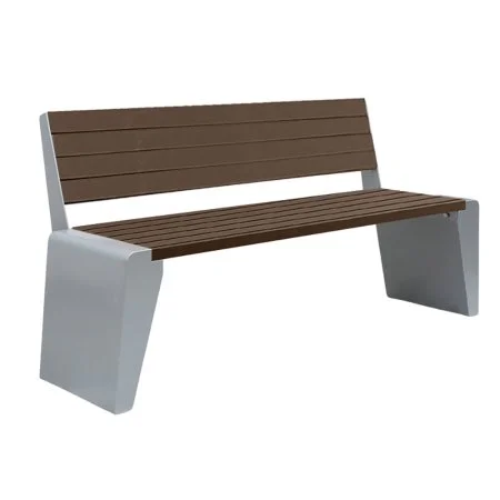 Banc moderne avec dossier en composite brun et acier inoxydable, 72''