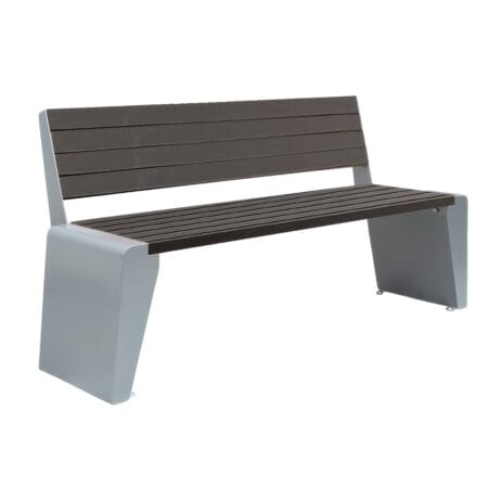 Banc moderne avec dossier en composite gris et fonte - Collection Linéa, 72''