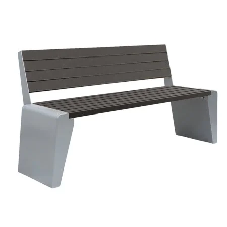Banc moderne avec dossier en composite gris et acier inoxydable, 72''