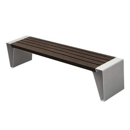 Banc moderne en composite brun et acier inoxydable, 72''