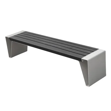 Banc moderne en composite gris et acier inoxydable, 72''