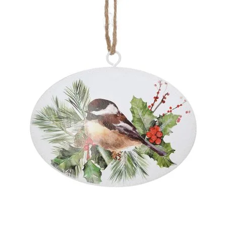 Bird metal disk Christmas ornament, 5 x 6''