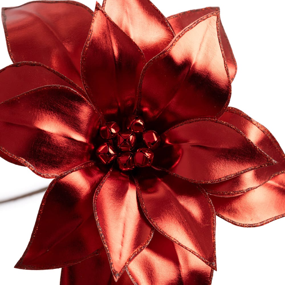 Poinsettia rétro rouge au centre en clochettes, 24'' – Image 2 - Décors Véronneau