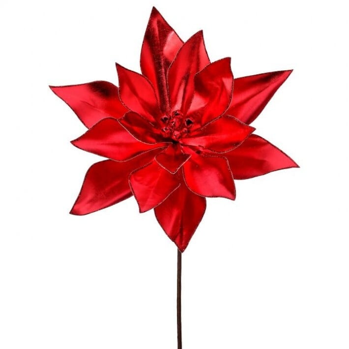 Poinsettia rétro rouge au centre en clochettes, 24'' - Décors Véronneau
