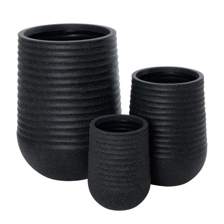 Tall textured black recycled polypropylene planter