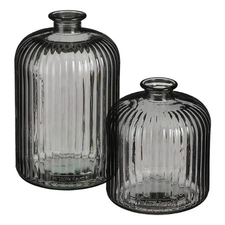 Vase à fleurs strié gris en verre recyclé