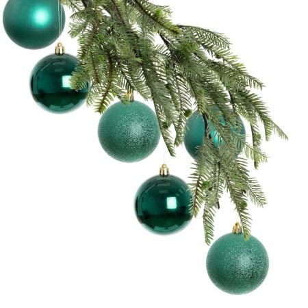 Box of 27 emerald green Christmas ornaments, 3''