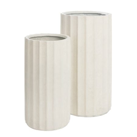 Tall white wavy fibercement planter
